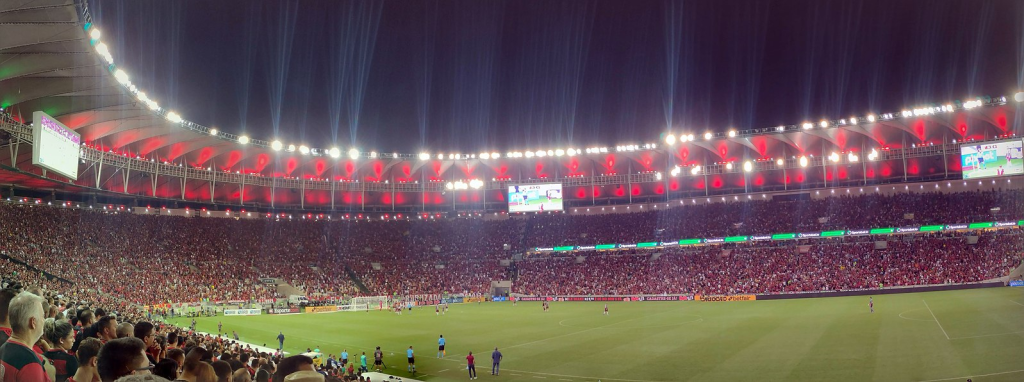 Maracanã Stadium during a Flamengo vs. Fluminense match in March 2022, showcasing the vibrant atmosphere of a classic derby.